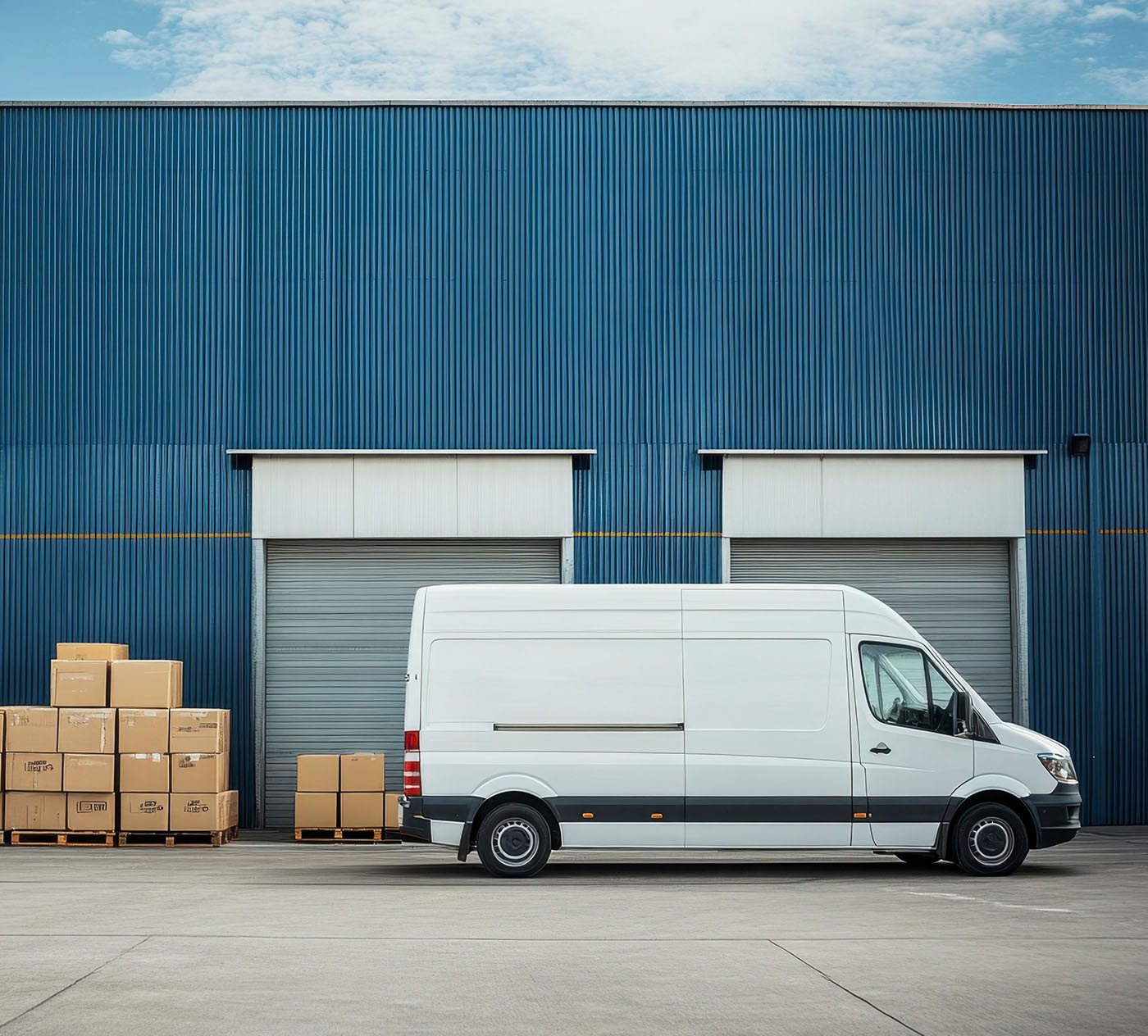 Pallet Transportation this picture shows one of our vans outside a warehouse about to be loaded with a pallet